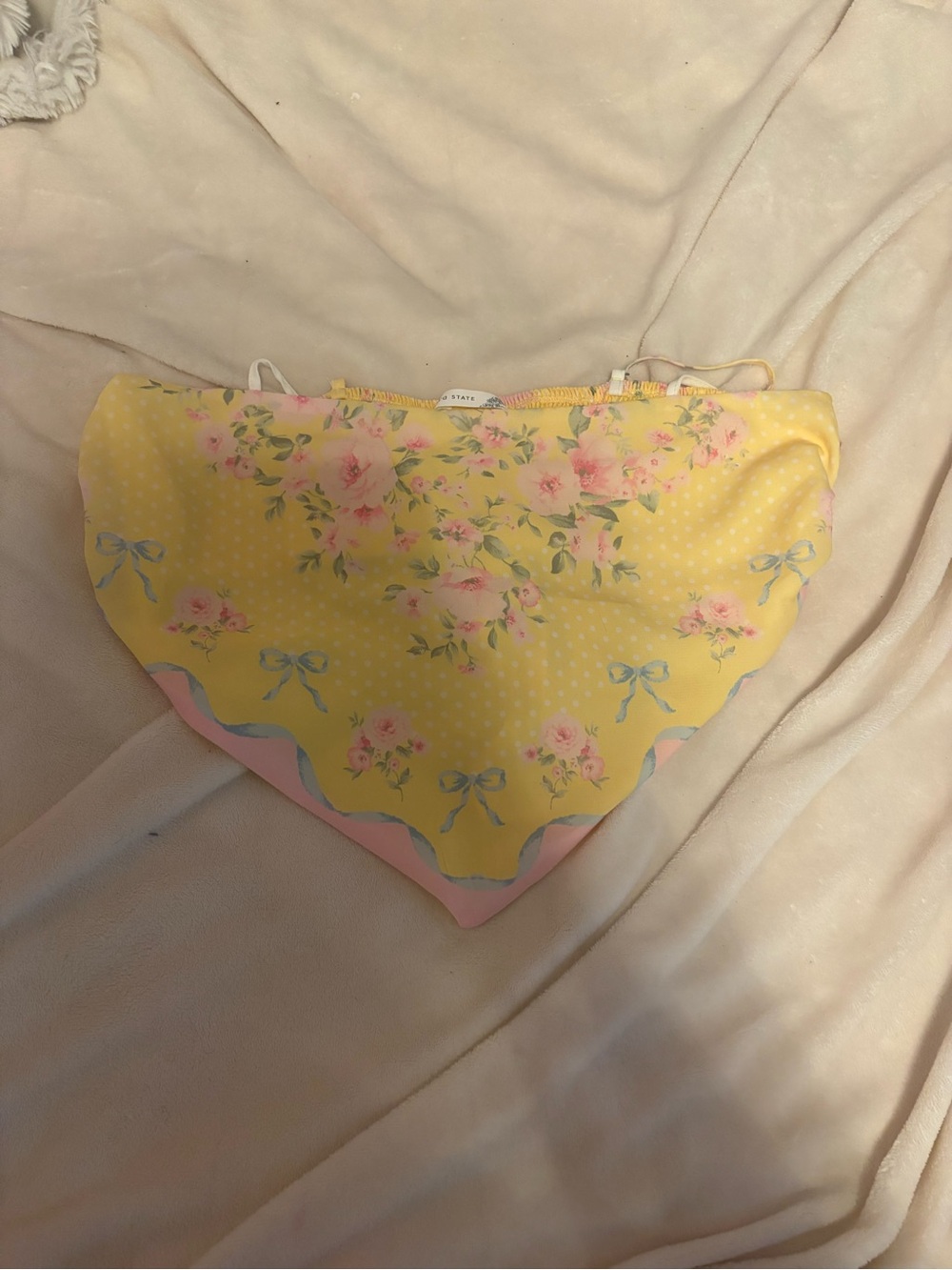 Altar'd State Yellow Floral Scallop Bikini Bottoms with Pink Trim